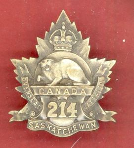 Canadian 214th Saskatchewan Bn. WW1 CEF cap badge