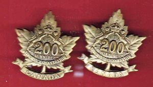 Canadian 200th (Winnipeg) Bn. WW1 CEF collar badges