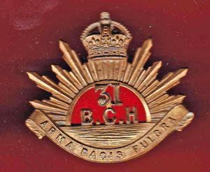 Canadian Militia 31st British Columbia Horse Cap Badge