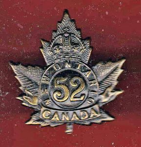 Canadian 52nd Port Arthur Ontario Bn. WW1 CEF cap badge