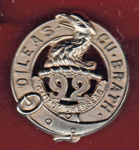 Canadian 92nd Toronto Bn. WW1 CEF glengarry badge