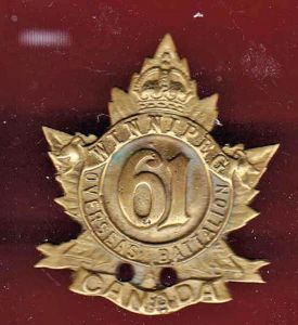 Canadian 61st Winnipeg Bn. WW1 CEF cap badge