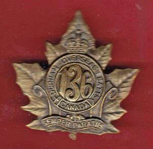 Canadian 136th Durham Oversea's Bn.CEF WW1 Officer's cap badge