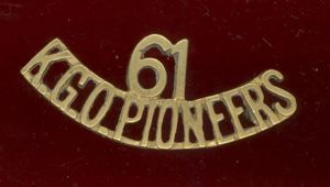 Indian Army 61st K.G.O. Pioneer Regt. WW1 shoulder title