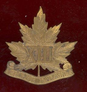 Canadian Militia 13th Regiment Cap Badge
