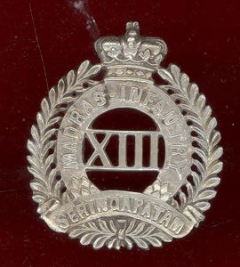 Indian Army. 13th Madras Infantry Victorian Officer's head-dress.