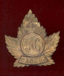 Canadian 36th Hamilton Oversea's Bn.CEF WW1 cap badge