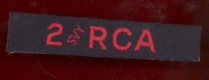 2 RCA 2nd Royal Canadian Artillery cloth shoulder title
