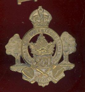 Canadian 238th (Valcartier, Quebec) Forestry Oversea's Bn.CEF WW1 cap badge
