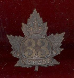 Canadian 33rd Ottawa Bn. WW1 CEF cap badge