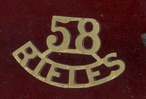 Indian Army 58th Vaughan's Rifles WW1 shoulder title