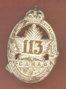 Canadian 113th Bn Lethbridge Highlanders WW1 CEF Officers cap badge