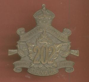 Canadian 202nd Edmonton Sportsmen Bn. WW1 CEF cap badge