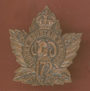 Canadian 172nd Rocky Mountain Rangers. Bn. WW1 CEF badge
