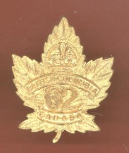 Canadian 62nd Battalion, Vancouver, B.C. WW1 CEF cap badge