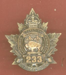 Canadian 233rd Edmonton Francais Bn. WW1 CEF cap badge