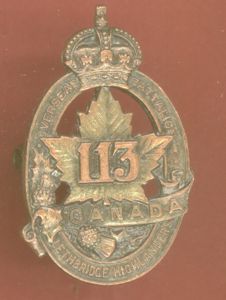 Canadian 113th Bn Lethbridge Highlanders WW1 CEF cap badge