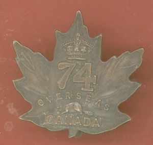 Canadian 74th Overseas Bn. WW1 CEF cap badge
