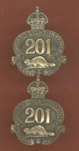 Canadian 201st Toronto Light Infantry Bn. WW1 CEF collar badges