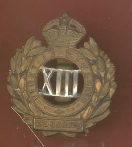 13th Hussars Edwardian O/R's cap badge