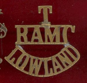 T / RAMC / LOWLAND WW1 shoulder title