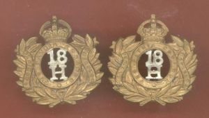 18th Hussars Edwardian OR's collar badges
