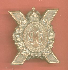 Canadian 96th Canadian Highlanders Bn. WW1 CEF OR's cap badge
