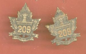 Canadian 209th Swift Current, Saskatchewan Bn. WW1 CEF collar badges