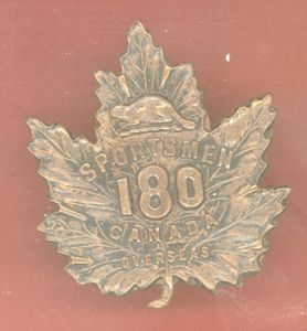Canadian 180th Toronto Sportsmen Bn. WW1 CEF cap badge