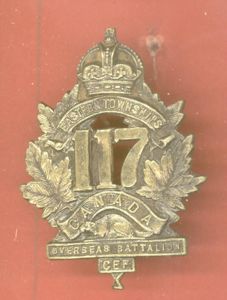 Canadian 117th Eastern Townships Oversea's Bn.CEF WW1 cap badge