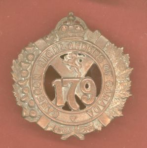 Canadian 179th Cameron Highlanders of Canada Bn. WW1 CEF Officer's …