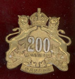 Canadian 200th (Winnipeg) Bn. WW1 CEF Officer's cap badge