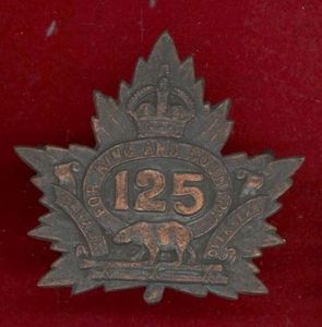 Canadian 125th Brantford Bn. WW1 CEF cap badge