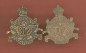 Canadian 202nd Edmonton Sportsmen Bn. WW1 CEF collar badges