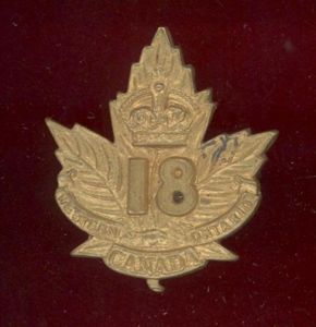 Canadian 18th London Ontario Bn. WW1 CEF cap badge