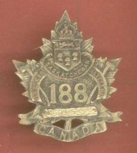 Canadian 188th Prince Albert, Saskatchewan Bn. WW1 CEF cap badge