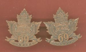 Canadian 69th St. John, Quebec Bn. WW1 CEF collar badges