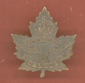 Canada. 54th Kootenay Battalion CEF WW1 cap badge