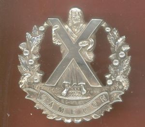 Scottish Q.O. Cameron Highlanders Officer's H/M silver glengarry badge