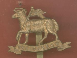 Queen's Royal West Surrey Regiment WW1 brass economy cap badge