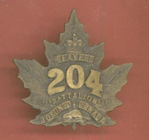 Canadian 204th Toronto Beavers Bn. WW1 CEF cap badge