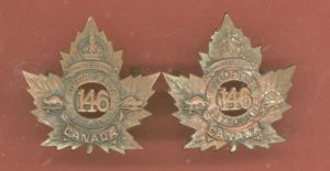Canadian 146th Kingston Bn. WW1 CEF collar badges