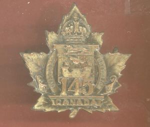 Canadian 145th Moncton, New Brunswick Bn. WW1 CEF cap badge