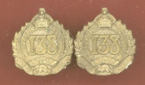 Canadian 138th Edmonton, Alberta Bn. WW1 CEF collar badges
