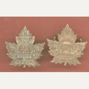 Canadian 68th Regina Saskatchewan Bn. WW1 CEF collar badges