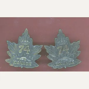 Canadian 74th Overseas Bn. WW1 CEF collar badges
