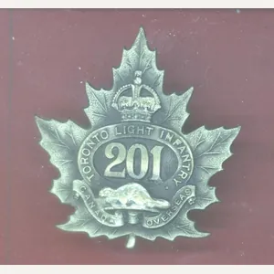 Canadian 201st Toronto Light Infantry Bn. WW1 CEF cap badge