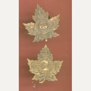 Canadian 64th Halifax Nova Scotia Bn. WW1 CEF collar badges