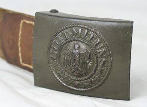WW2 German army Steel belt buckle with leather tab - …