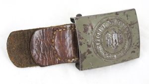 WW2 German army Steel belt buckle with leather tab - …